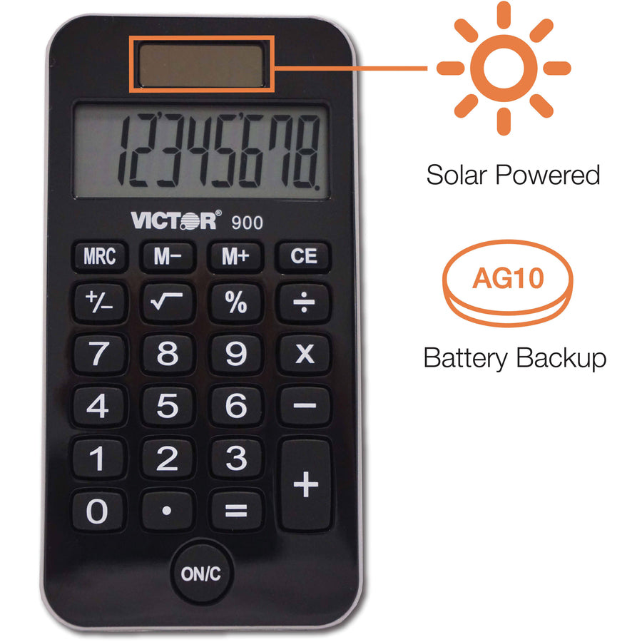 Protective Hard Shell Cover, Big Display, Independent Memory, Dual Power - 0.55" - 8 Digits - LCD - Battery/Solar Powered - 0.3" Height x 2.5" Width x 4.3" Depth - Black - Rubber - 1 Each