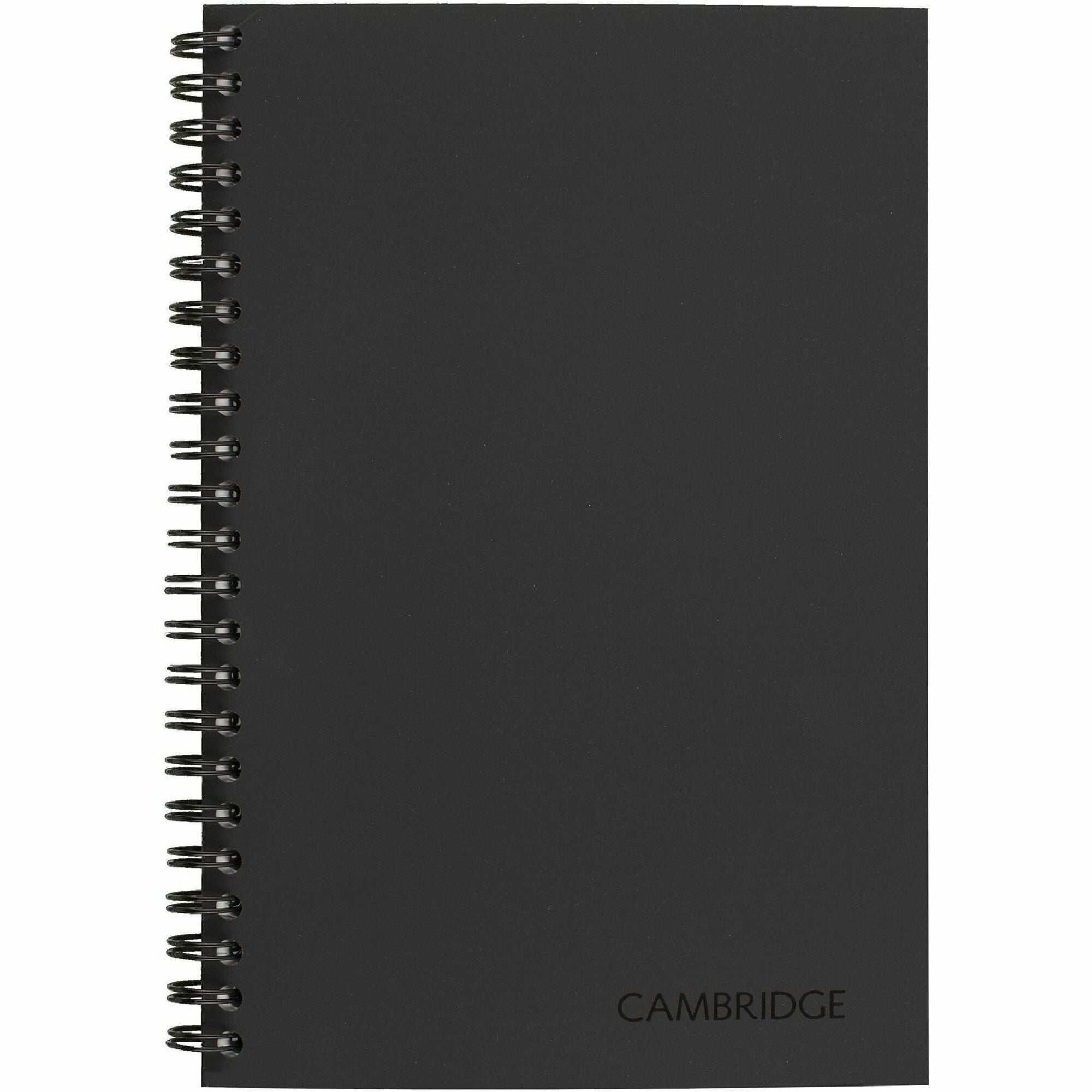 Cambridge Limited Business Notebook, 80 Sheets, 8" x 5", College Ruled, Wire Bound, Perforated, Black Linen Flexible Cover, 20 lb White Bond Paper, 1 Each