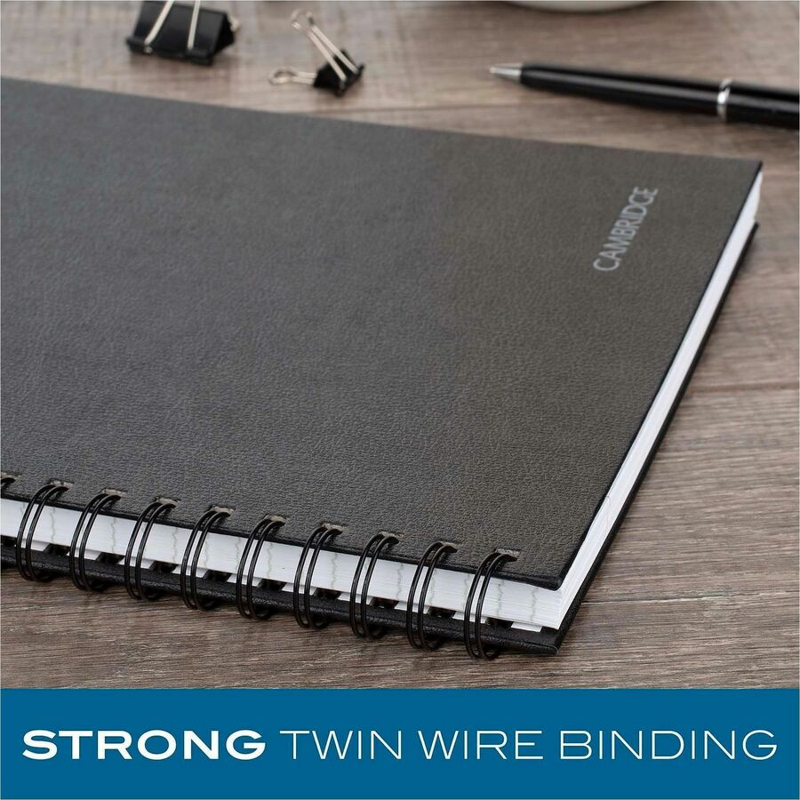 96 Sheets - Wire Bound - 0.28" Ruled - 20 lb Basis Weight - Letter - 8 1/2" x 11" Sheet Size - White Paper - Black Linen Cover - Pocket, Tab, Bond Paper, Perforated, Bleed-free - 1 Each