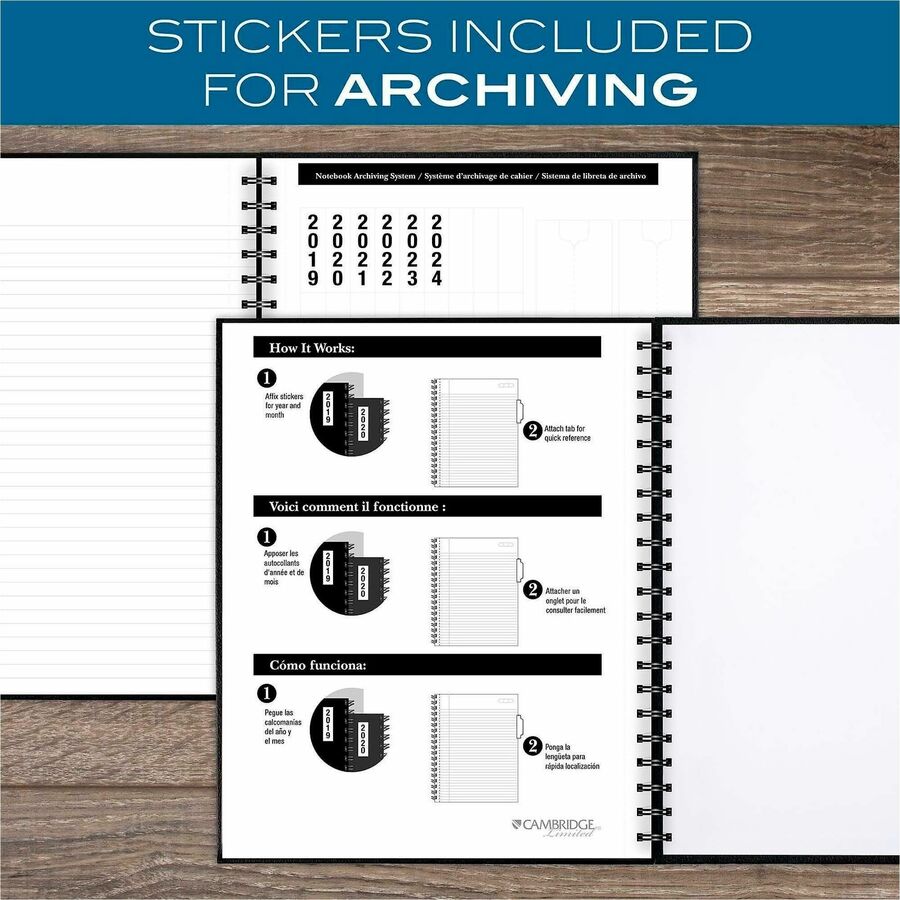 96 Sheets - Wire Bound - 0.28" Ruled - 20 lb Basis Weight - Letter - 8 1/2" x 11" Sheet Size - White Paper - Black Linen Cover - Pocket, Tab, Bond Paper, Perforated, Bleed-free - 1 Each