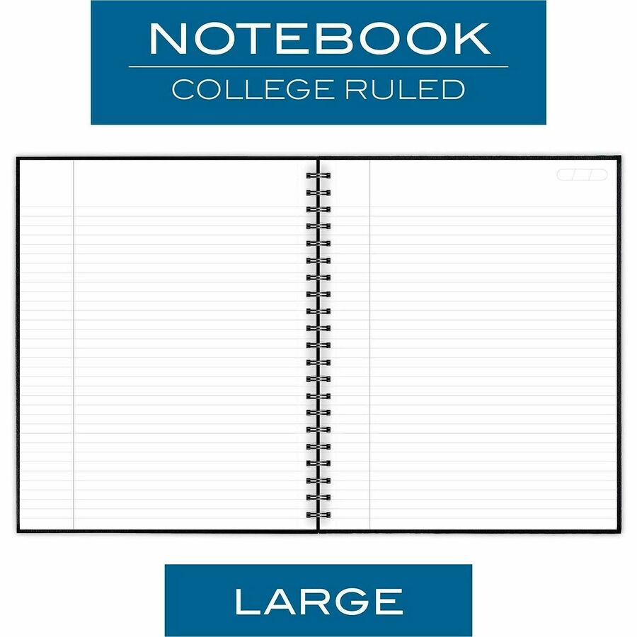 96 Sheets - Wire Bound - 0.28" Ruled - 20 lb Basis Weight - Letter - 8 1/2" x 11" Sheet Size - White Paper - Black Linen Cover - Pocket, Tab, Bond Paper, Perforated, Bleed-free - 1 Each