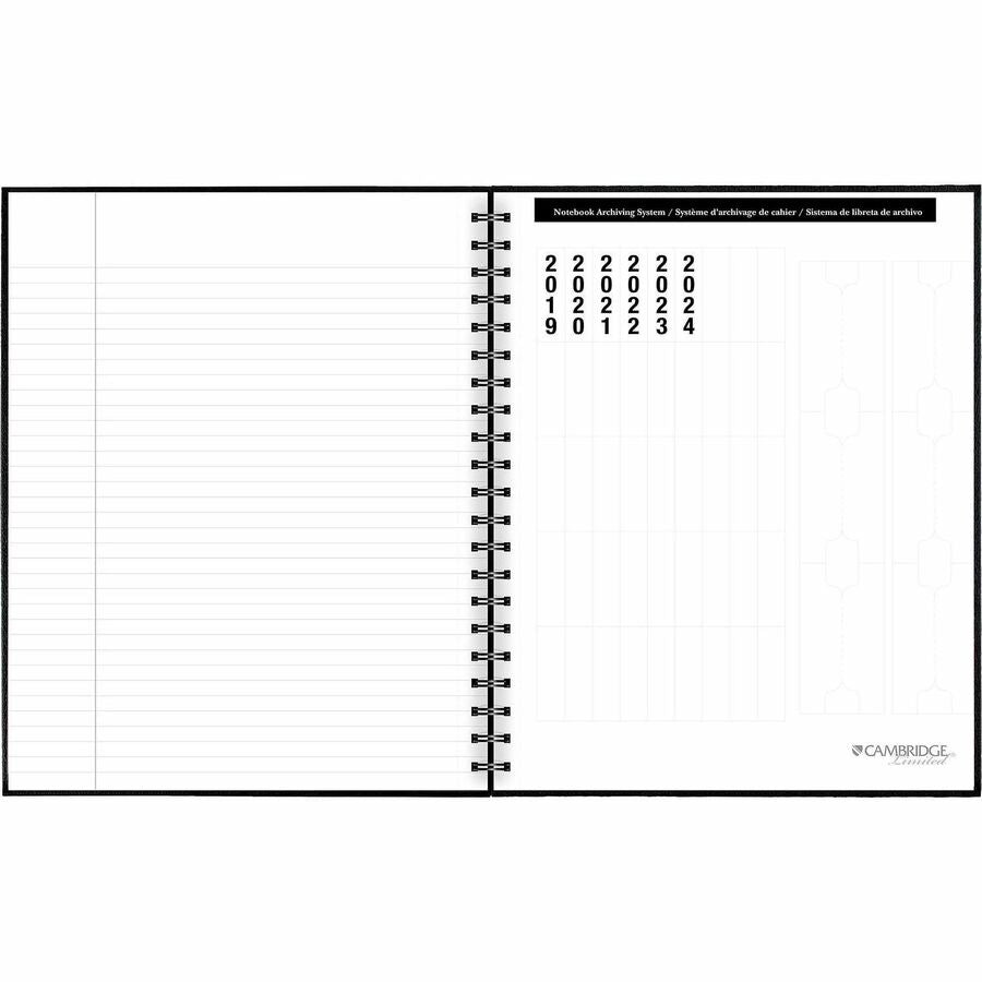 96 Sheets - Wire Bound - 0.28" Ruled - 20 lb Basis Weight - Letter - 8 1/2" x 11" Sheet Size - White Paper - Black Linen Cover - Pocket, Tab, Bond Paper, Perforated, Bleed-free - 1 Each