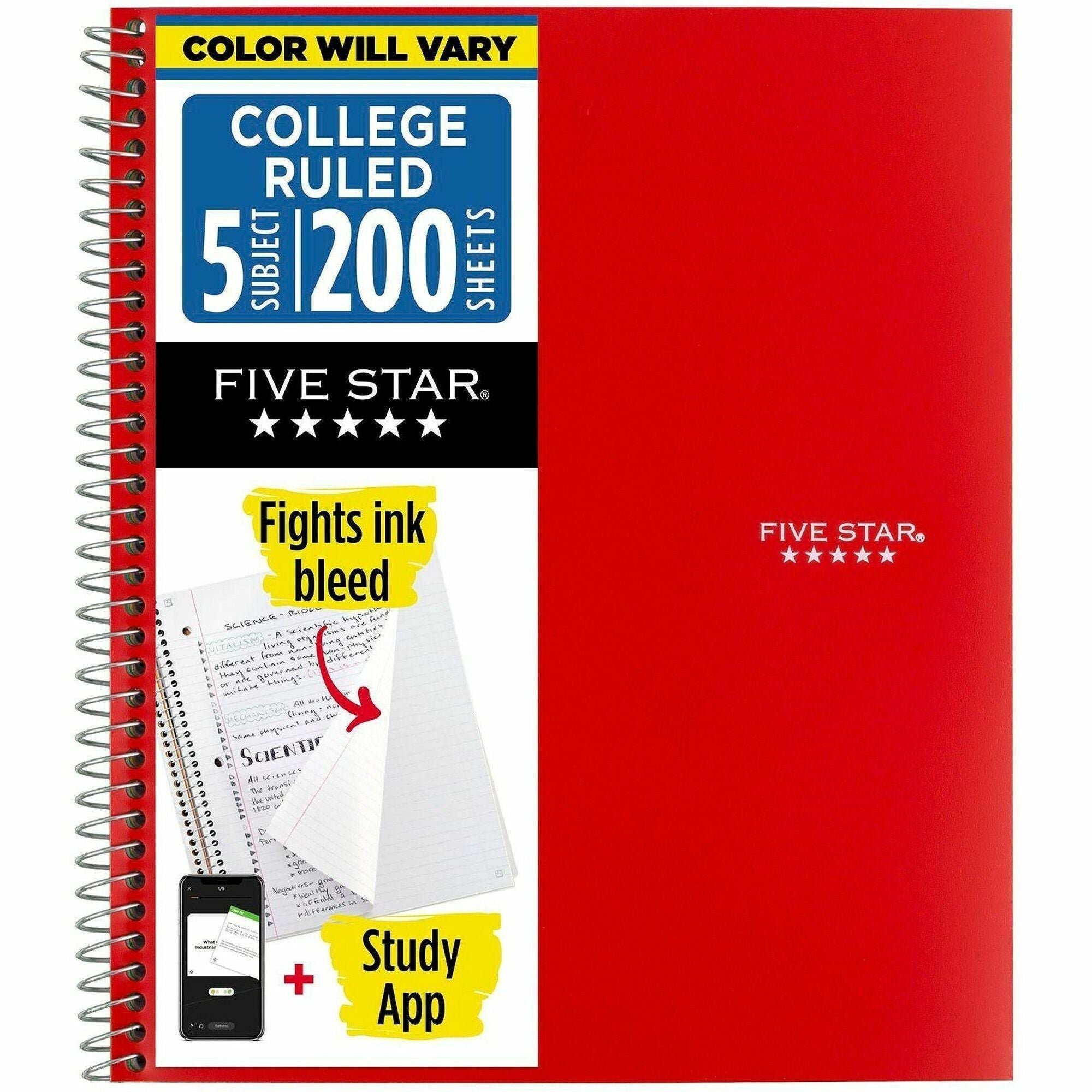 200 Sheets - Wire Bound - 11" x 8 1/2" Sheet Size - White Paper - Assorted Cover - Pocket, Stiff-back, Perforated, Pocket Divider, Heavyweight, Subject, Spiral Lock - 1 Each