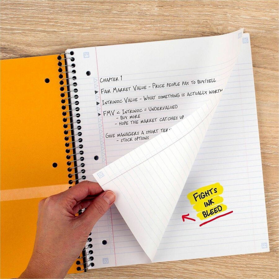 200 Sheets - Wire Bound - 11" x 8 1/2" Sheet Size - White Paper - Assorted Cover - Pocket, Stiff-back, Perforated, Pocket Divider, Heavyweight, Subject, Spiral Lock - 1 Each