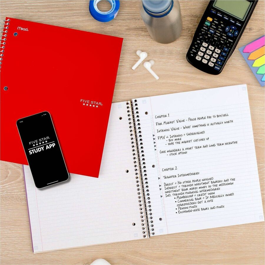 200 Sheets - Wire Bound - 11" x 8 1/2" Sheet Size - White Paper - Assorted Cover - Pocket, Stiff-back, Perforated, Pocket Divider, Heavyweight, Subject, Spiral Lock - 1 Each