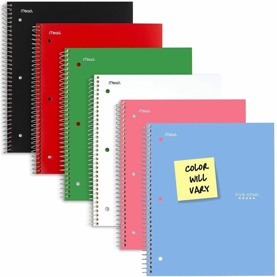 200 Sheets - Wire Bound - 11" x 8 1/2" Sheet Size - White Paper - Assorted Cover - Pocket, Stiff-back, Perforated, Pocket Divider, Heavyweight, Subject, Spiral Lock - 1 Each