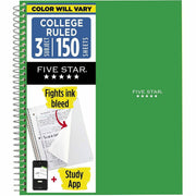 Mead Wirebound Notebooks - 150 Sheets - Wire Bound - 11" x 8 1/2" Sheet Size - White Paper - Assorted Cover - Pocket, Stiff-back, Perforated, Pocket, Heavyweight, Subject, Spiral Lock - 1 Each