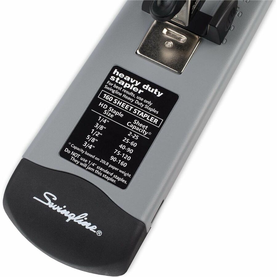 Swingline Heavy-Duty Stapler - Staples Upto 160 Sheet of 20lb Paper - Holds Upto 210 Staple - Full Strip - 2.63" Throat Depth - Gray, Black - Metal - 1 Each