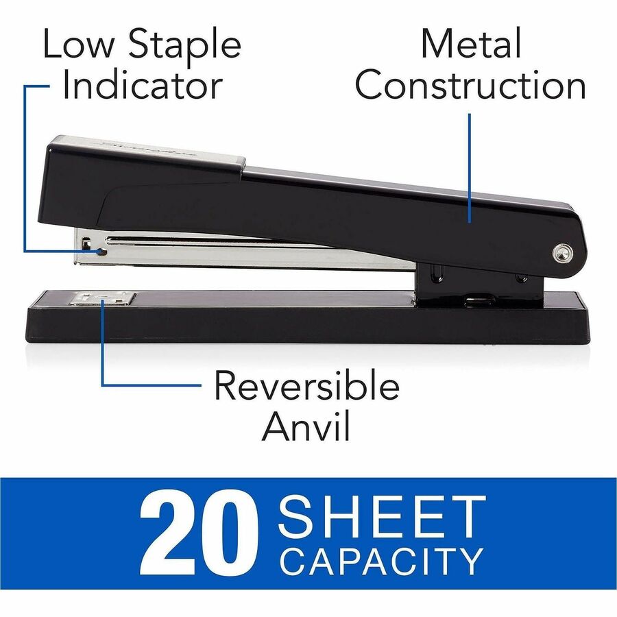 Staples Upto 20 Sheet of 20lb Paper - Holds Upto 210 Staple - Full Strip - Staple Size: 0.25" - Black - Metal - 1 Each