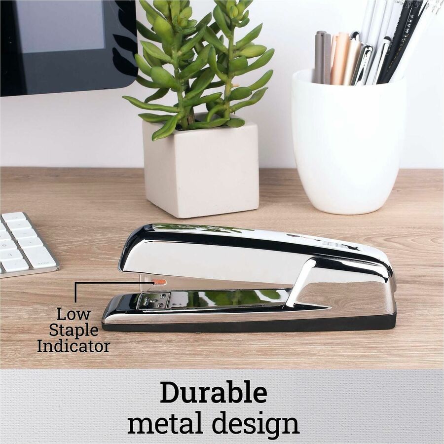 Staples Upto 25 Sheet of 20lb Paper - Holds Upto 210 Staple - Full Strip - Staple Size: 0.25" - Silver Chrome - Metal, Die-cast - 1 Each