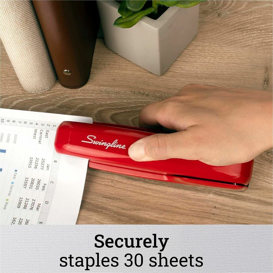 Staples Upto 25 Sheet of 20lb Paper - Holds Upto 210 Staple - Full Strip - Staple Size: 0.25" - Rio Red - Metal, Die-cast - 1 Each