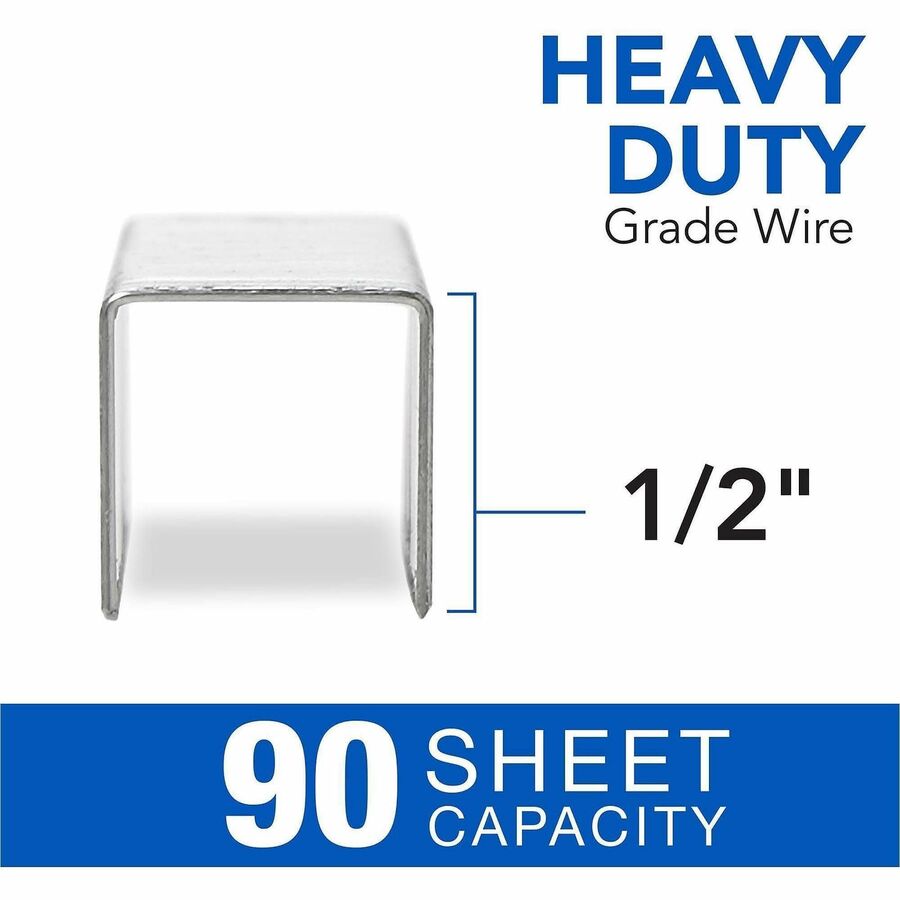 Swingline Premium Heavy-Duty Staples - Heavy Duty - 1/2" Leg - Holds 90 Sheet(s) - for Paper - Chisel Point - Silver - 100 Per Strip - 1000 / Box
