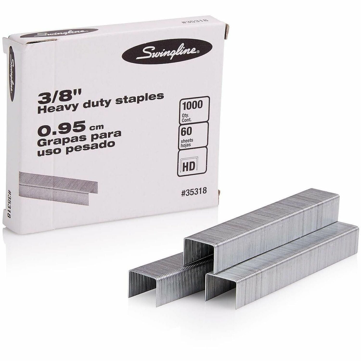 Swingline Premium Heavy-Duty Staples - Heavy Duty - 3/8" Leg - Holds 60 Sheet(s) - for Paper - Chisel Point - Silver - 100 Per Strip - 1000 / Box