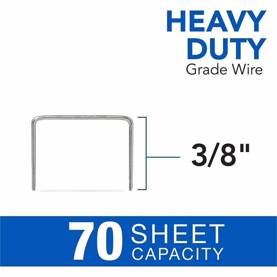 Premium - 3/8" Leg - Holds 70 Sheet(s) - for Paper - Chrome - 5000 Per Cartridge - 5000 / Box