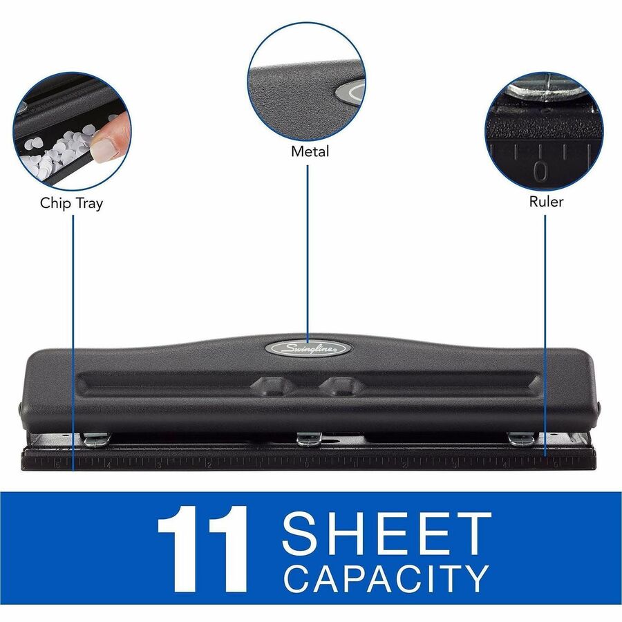 3 Punch Head(s) - 11 Sheet - 9/32" Punch Size - Round Shape - Metal - Black