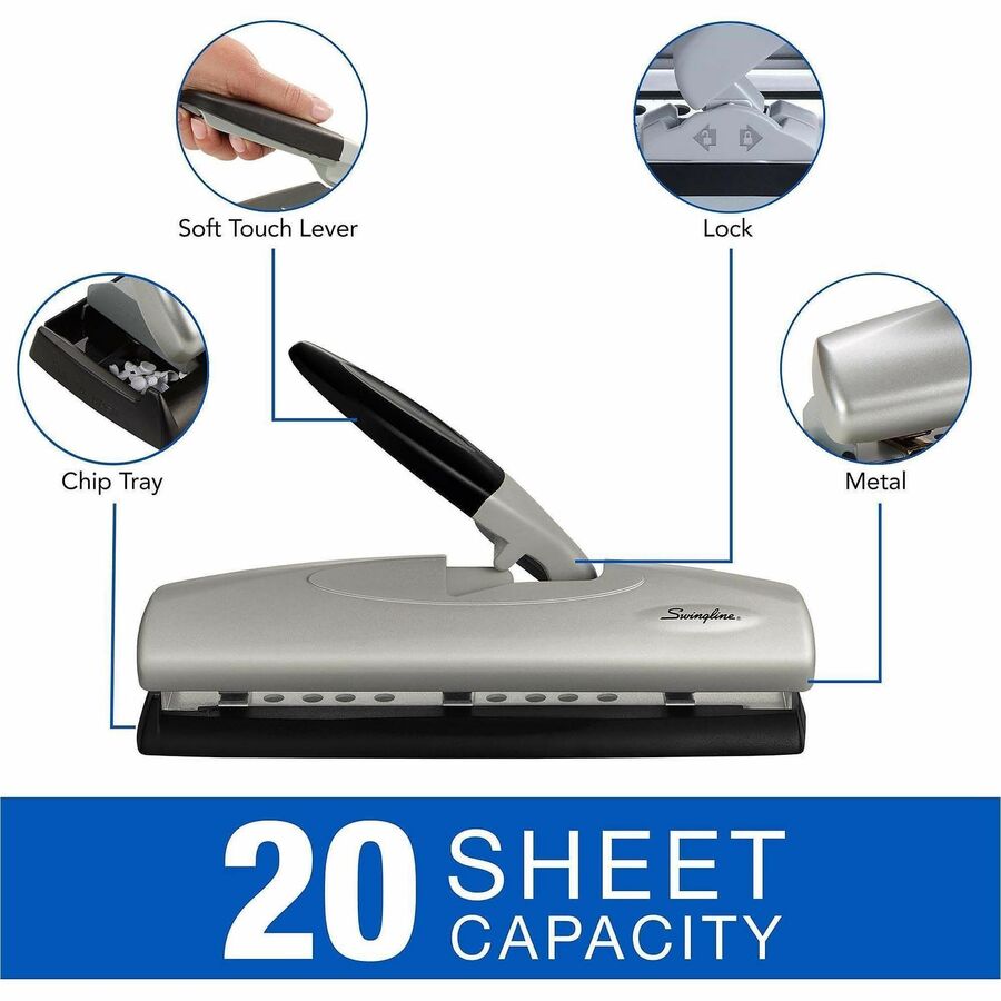 3 Punch Head(s) - 20 Sheet - 9/32" Punch Size - Metal - Black, Silver