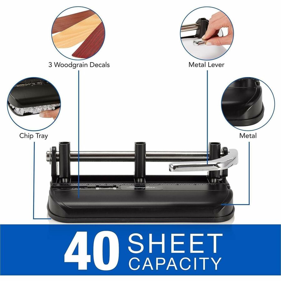 7 Punch Head(s) - 40 Sheet - 11/32" , 9/32" , 13/32" Punch Size - Black, Chrome, Woodgrain