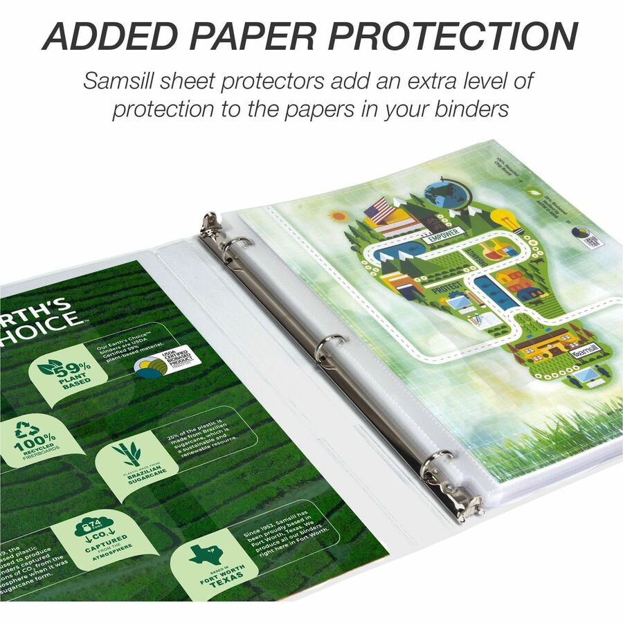 Samsill Earth's Choice Plant-based Durable View Binder, 1/2" Capacity, 3 Round Rings, Letter Size 8.5" x 11", 100 Sheet Capacity, 2 Internal Pockets, White, 1 Each