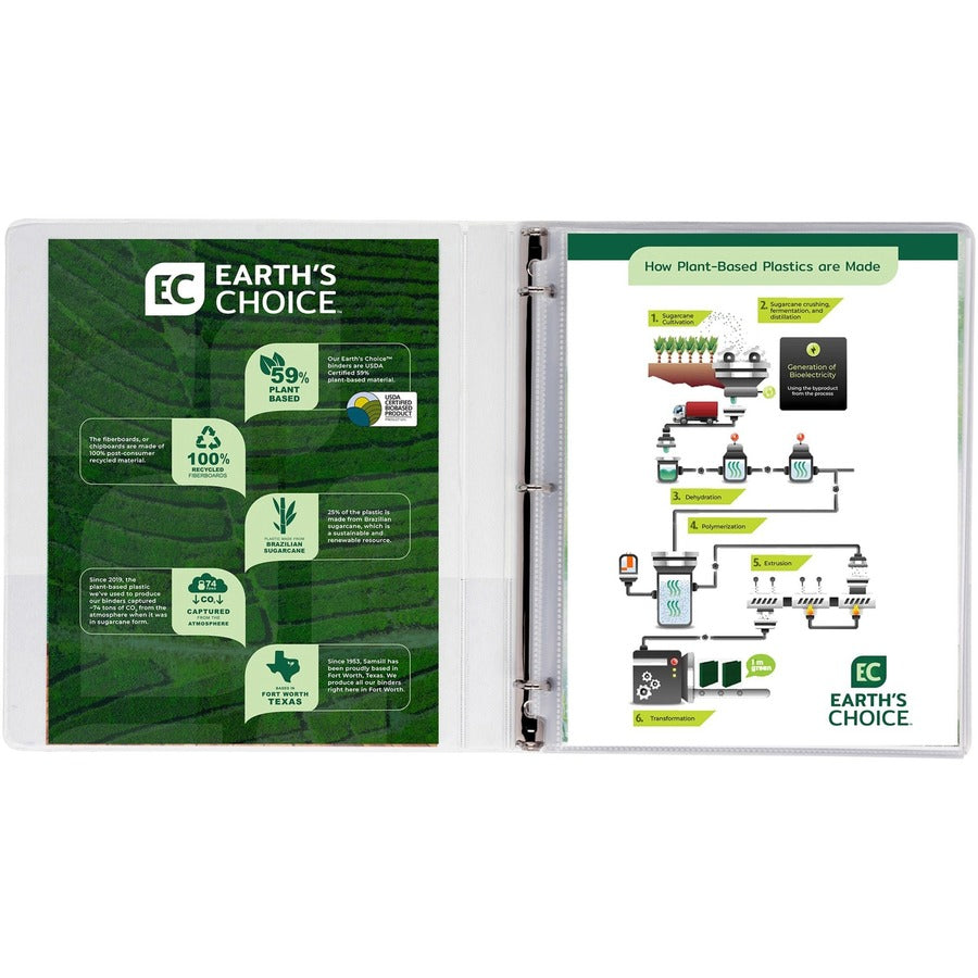 Samsill Earth's Choice Plant-based Durable View Binder, 1/2" Capacity, 3 Round Rings, Letter Size 8.5" x 11", 100 Sheet Capacity, 2 Internal Pockets, White, 1 Each