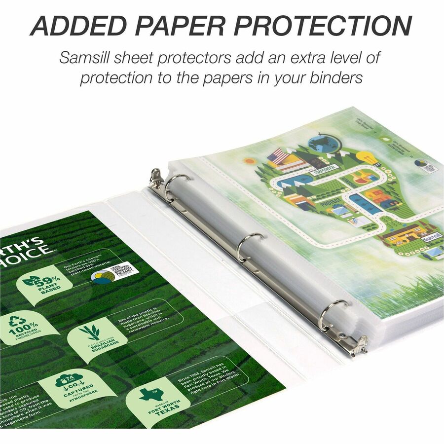 Samsill Earth's Choice Plant-based Durable View Binder, 1" Capacity, 3 Round Rings, Letter Size 8.5" x 11", 200 Sheet Capacity, 2 Internal Pockets, White, 1 Each