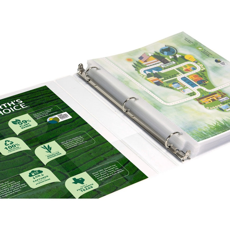 Samsill Earth's Choice Plant-based Durable View Binder, 1" Capacity, 3 Round Rings, Letter Size 8.5" x 11", 200 Sheet Capacity, 2 Internal Pockets, White, 1 Each