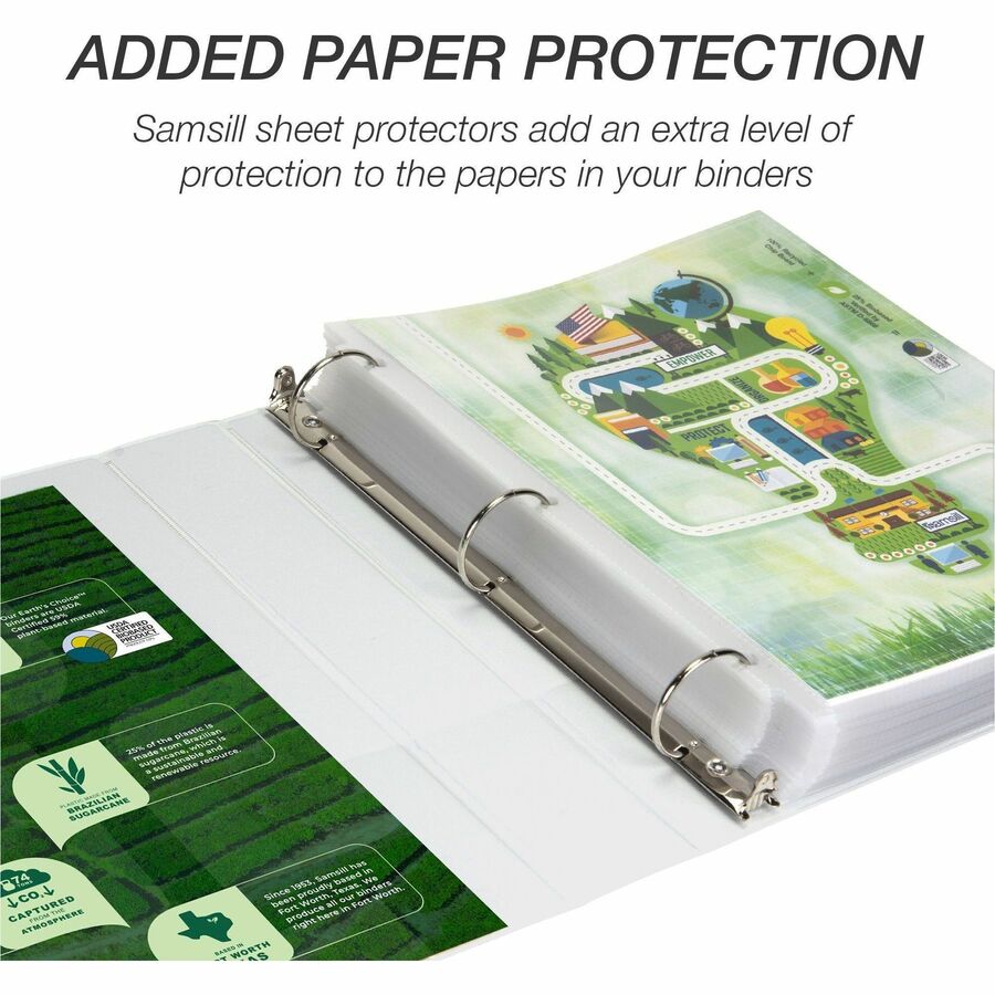 Samsill Earth's Choice Plant-based Durable View Binder, 1 1/2" Capacity, 3 Round Rings, Letter Size, 325 Sheet Capacity, 2 Internal Pockets, White, 1 Each