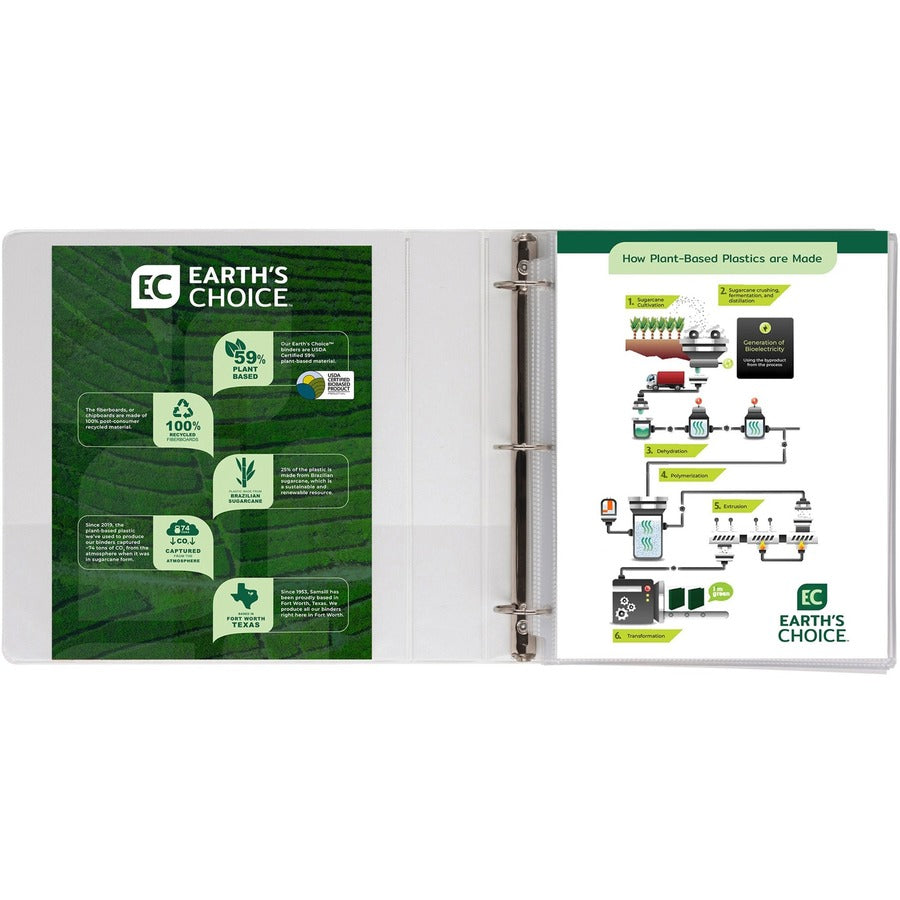 Samsill Earth's Choice Plant-based Durable View Binder, 1 1/2" Capacity, 3 Round Rings, Letter Size, 325 Sheet Capacity, 2 Internal Pockets, White, 1 Each