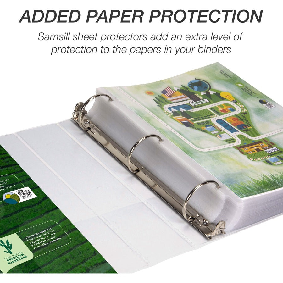 Samsill Earth's Choice Plant-based Durable View Binder, 2" Capacity, 3 Round Rings, Letter Size 8.5" x 11", 425 Sheet Capacity, 2 Internal Pockets, White, 1 Each