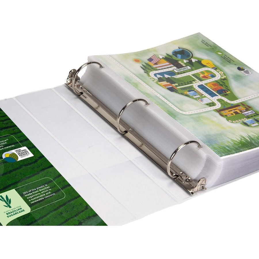 Samsill Earth's Choice Plant-based Durable View Binder, 2" Capacity, 3 Round Rings, Letter Size 8.5" x 11", 425 Sheet Capacity, 2 Internal Pockets, White, 1 Each