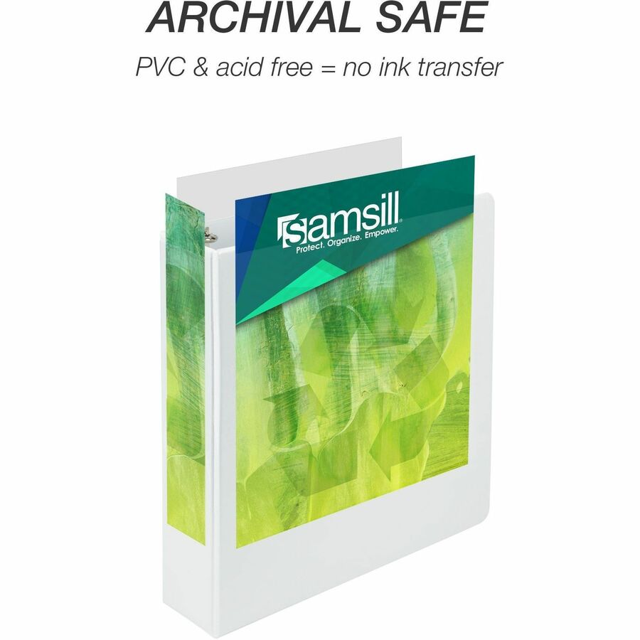 Samsill Earth's Choice Plant-based Durable View Binder, 3" Capacity, 550 Sheet, 3 Round Rings, 2 Internal Pockets, Letter Size, White, 1 Each