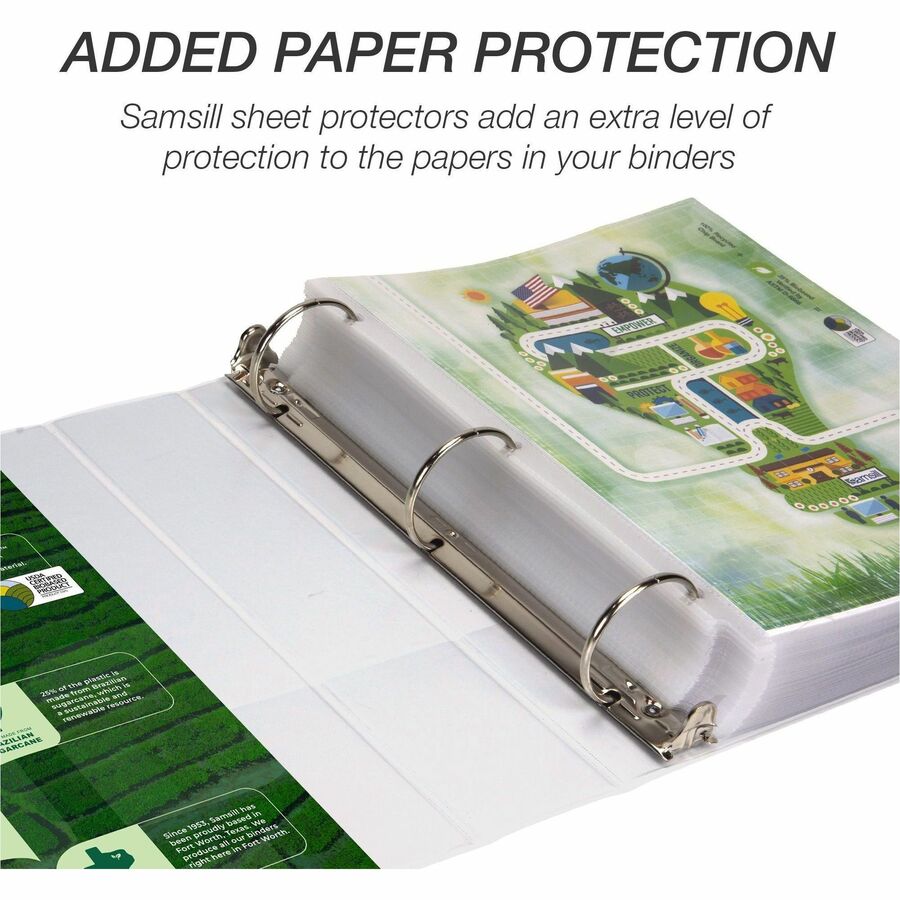 Samsill Earth's Choice Plant-based Durable View Binder, 3" Capacity, 550 Sheet, 3 Round Rings, 2 Internal Pockets, Letter Size, White, 1 Each