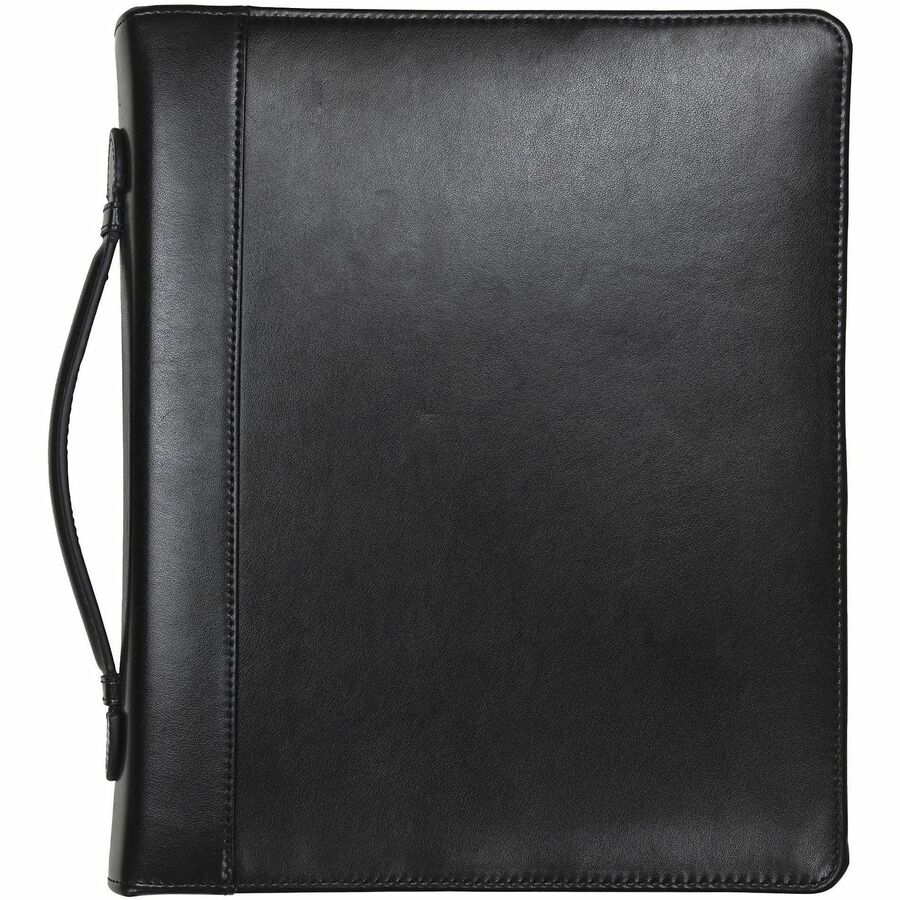 1" Folder Capacity - 8 1/2" x 11" - 1" for Folder - Internal Pocket(s) - Leather, Metal - Black - Zipper Closure, Handle, Tablet Pocket, Document Pocket, Spine, Padded Handle, Padded Spine - 0% Recycled - 1 Each
