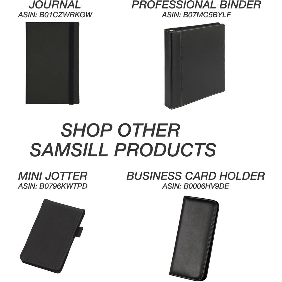 Samsill Letter Pad Folio - 8 1/2" x 11" - 3 Fastener(s) - 1" for Folder - 2 Exterior, Internal Pocket(s) - Vinyl, Metal - Black - Zipper Closure, Wrap-around - 1 Each