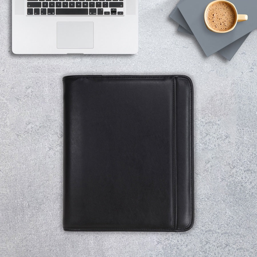 Samsill Letter Pad Folio - 8 1/2" x 11" - 3 Fastener(s) - 1" for Folder - 2 Exterior, Internal Pocket(s) - Vinyl, Metal - Black - Zipper Closure, Wrap-around - 1 Each