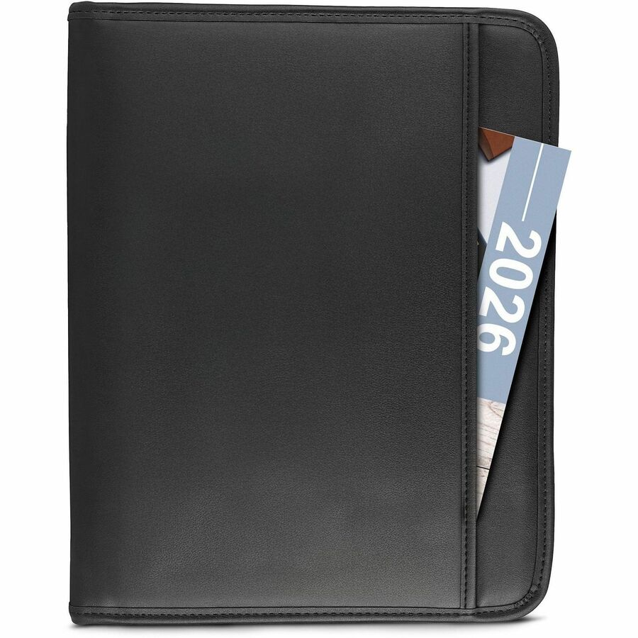 Samsill Letter Pad Folio - 8 1/2" x 11" - 6 Exterior, Internal Pocket(s) - Vinyl, Polyvinyl Chloride (PVC) - Black - Tablet Pocket, Zipper Closure, Wrap-around - 1 Each