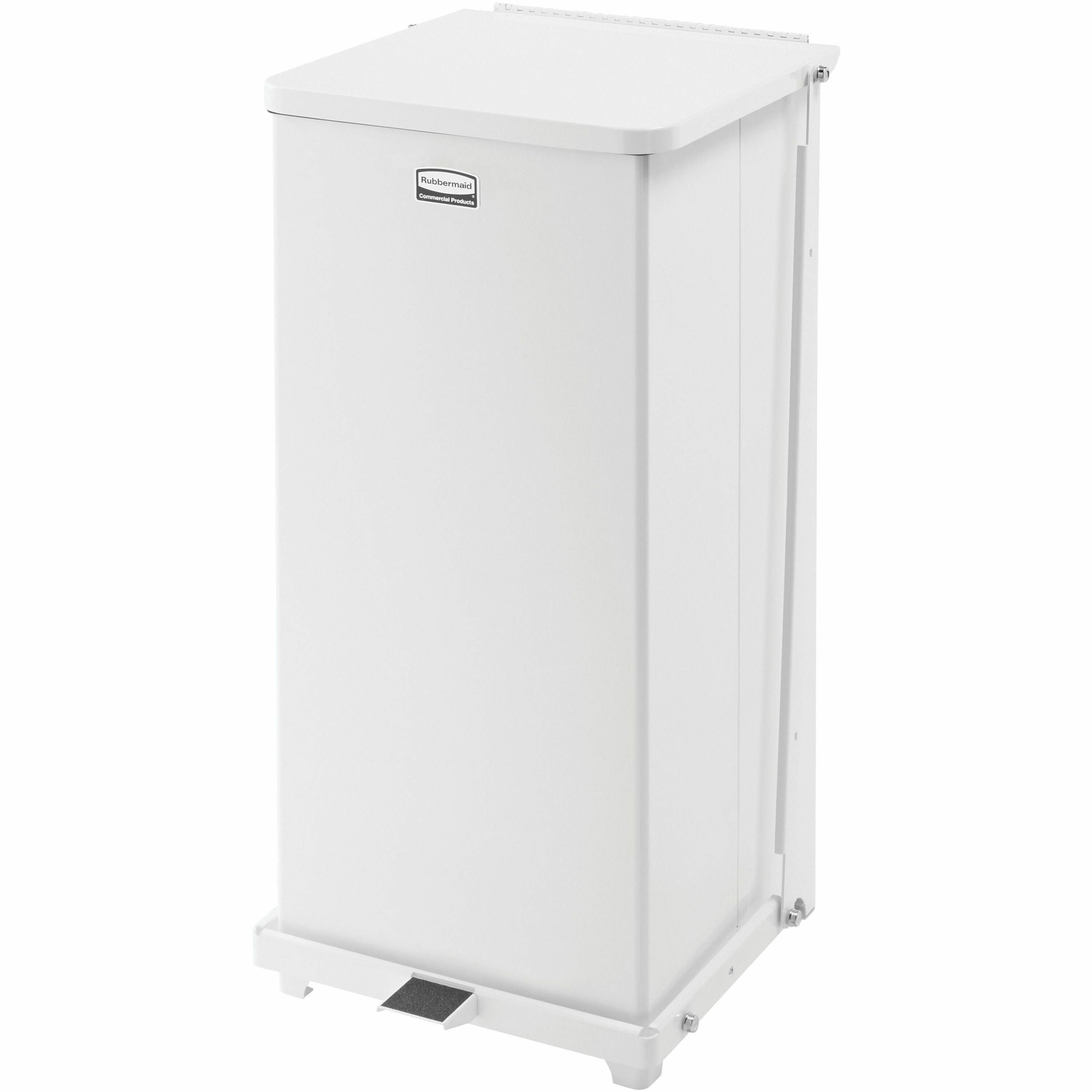 Rubbermaid Commercial Defenders Steel Step Cans - 13 gal Capacity - 27" Height x 12.5" Width x 12.5" Depth - Steel - White - 1 Each