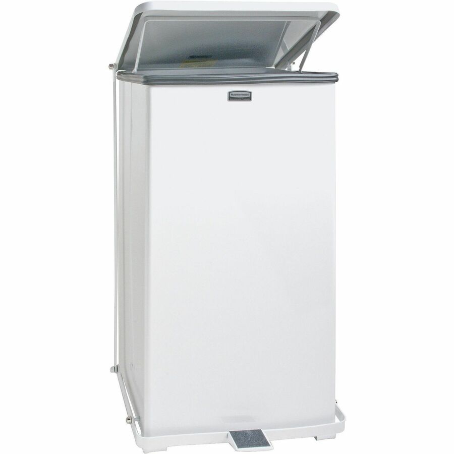 Rubbermaid Commercial Defenders Steel Step Cans - 13 gal Capacity - 27" Height x 12.5" Width x 12.5" Depth - Steel - White - 1 Each