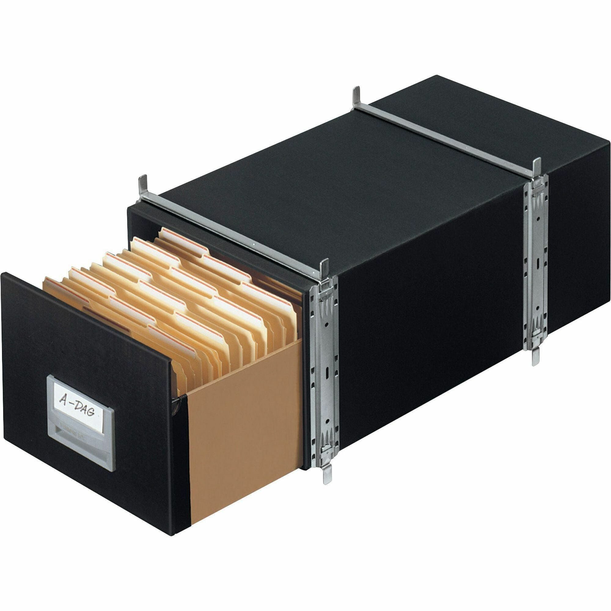 Internal Dimensions: 12" Width x 24" Depth x 10.50" Height - External Dimensions: 14" Width x 25.5" Depth x 11.1" Height - Media Size Supported: Letter - Interlocking Closure - Heavy Duty - Stackable - Steel - Black - For File - Recycled - 6 / Carton