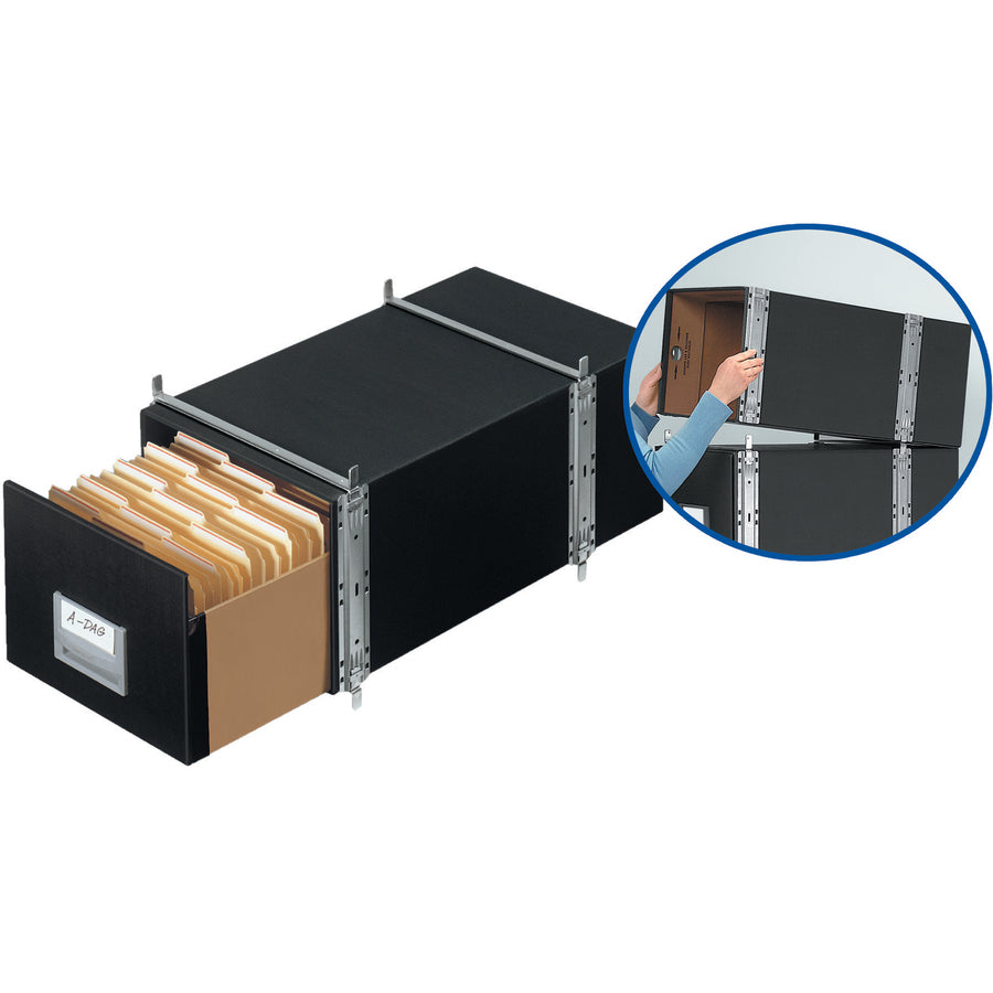 Internal Dimensions: 12" Width x 24" Depth x 10.50" Height - External Dimensions: 14" Width x 25.5" Depth x 11.1" Height - Media Size Supported: Letter - Interlocking Closure - Heavy Duty - Stackable - Steel - Black - For File - Recycled - 6 / Carton
