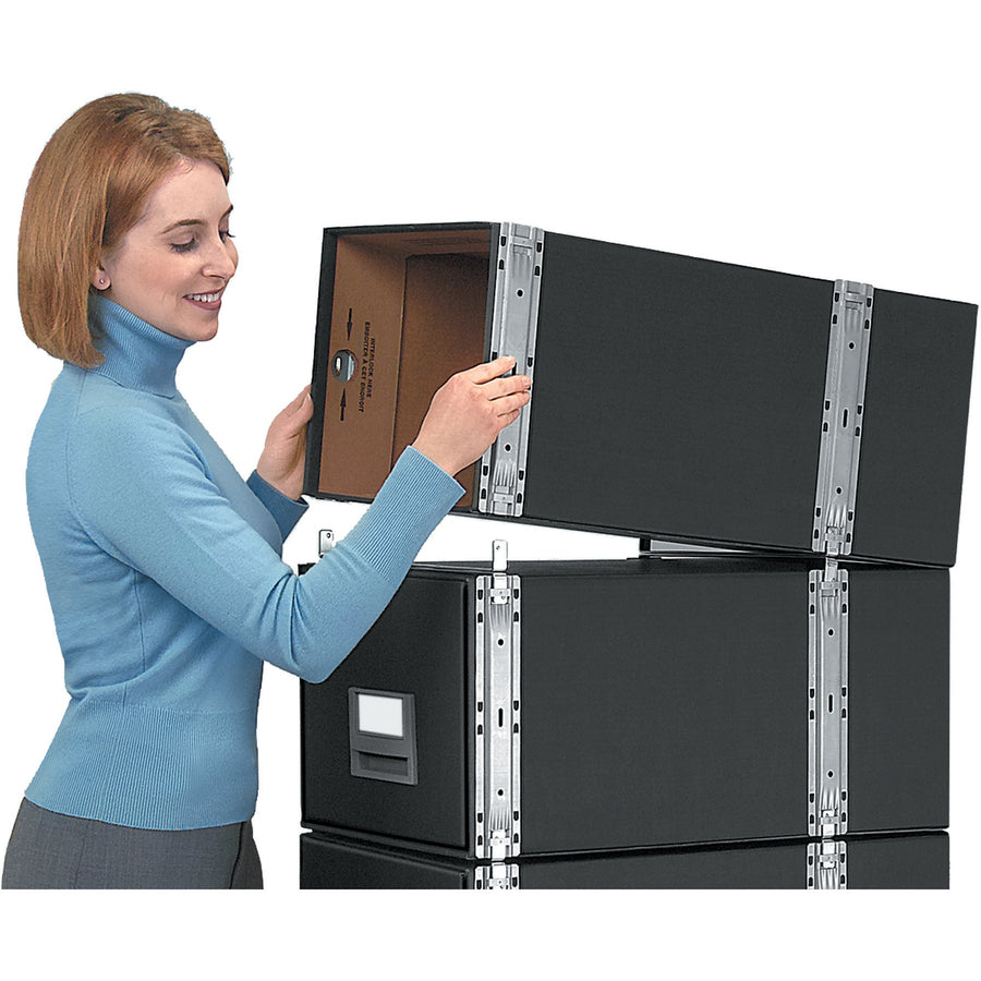 Internal Dimensions: 12" Width x 24" Depth x 10.50" Height - External Dimensions: 14" Width x 25.5" Depth x 11.1" Height - Media Size Supported: Letter - Interlocking Closure - Heavy Duty - Stackable - Steel - Black - For File - Recycled - 6 / Carton