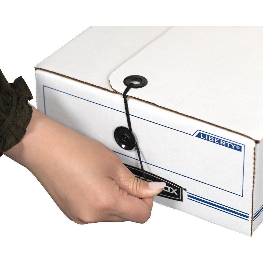Bankers Box Liberty Check and Form Boxes, String/Button Tie Closure, Light Duty, Stackable, Fiberboard, White/Blue, 9" x 23" x 4", 12/Carton