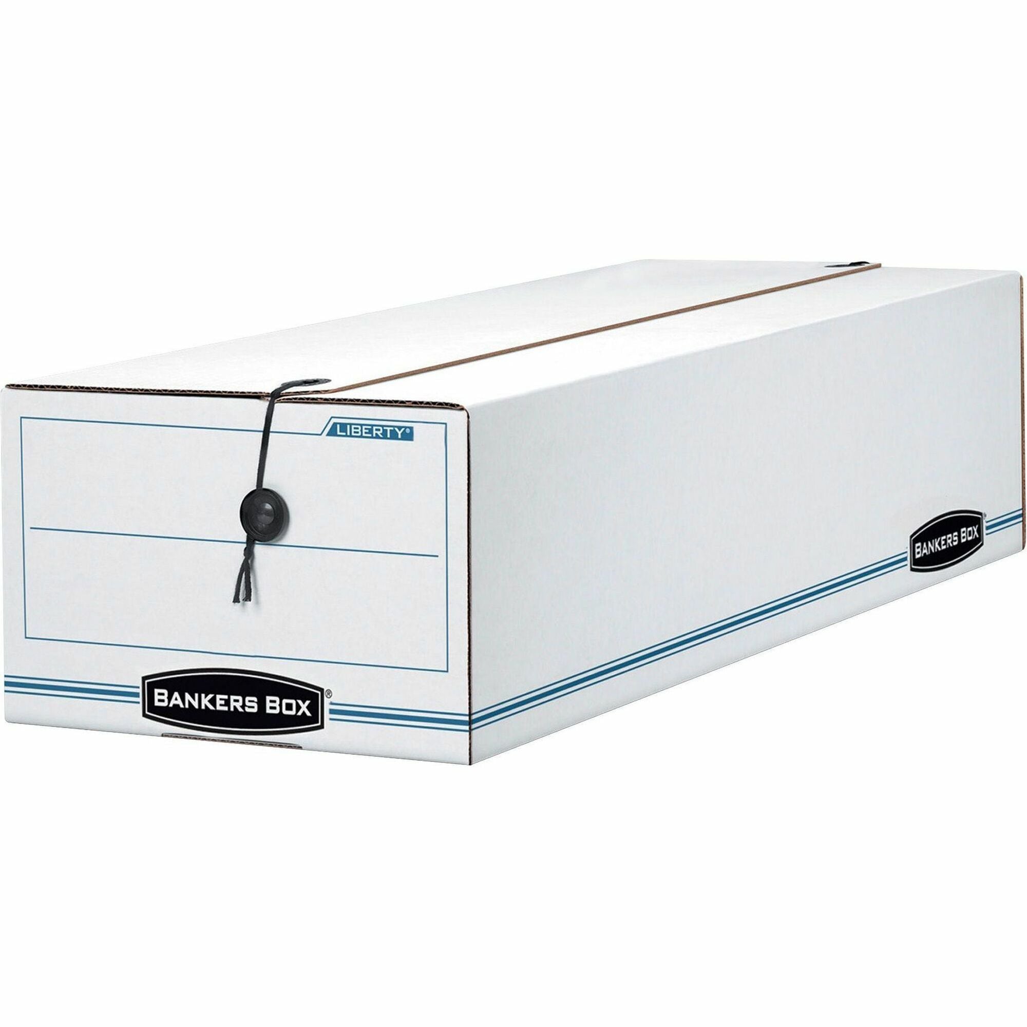 Bankers Box Liberty Check and Form Boxes, String/Button Tie Closure, Light Duty, Stackable, Fiberboard, White/Blue, 12 per Carton