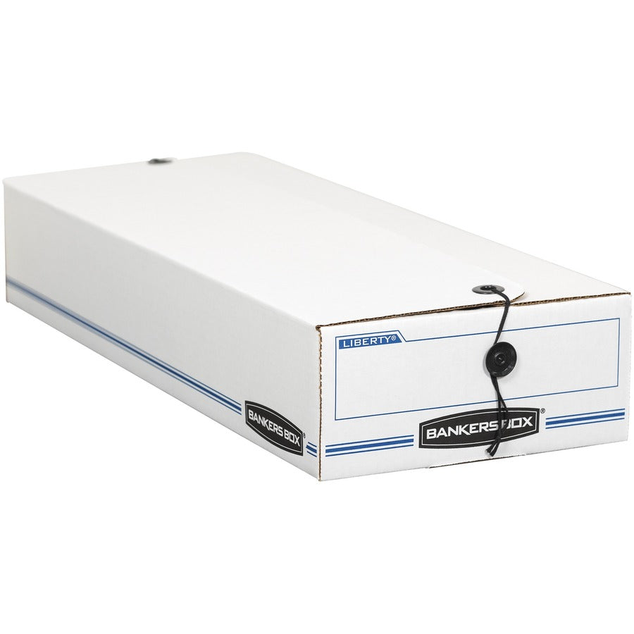 Bankers Box Liberty Check and Form Boxes, String/Button Tie Closure, Light Duty, Stackable, Fiberboard, White/Blue, 12 per Carton