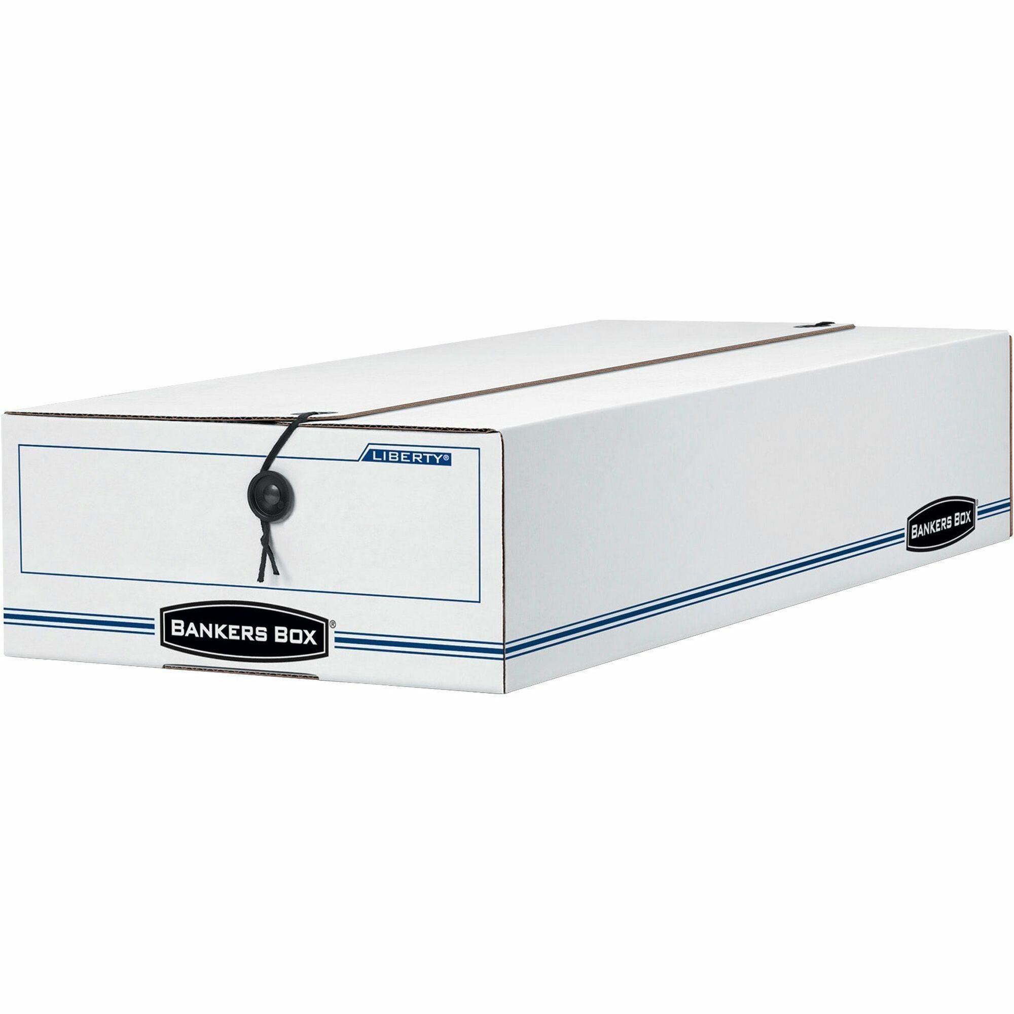 Bankers Box Liberty Check and Form Boxes, String/Button Tie Closure, Light Duty, Stackable, Fiberboard, White/Blue, Recycled, 12 per Carton