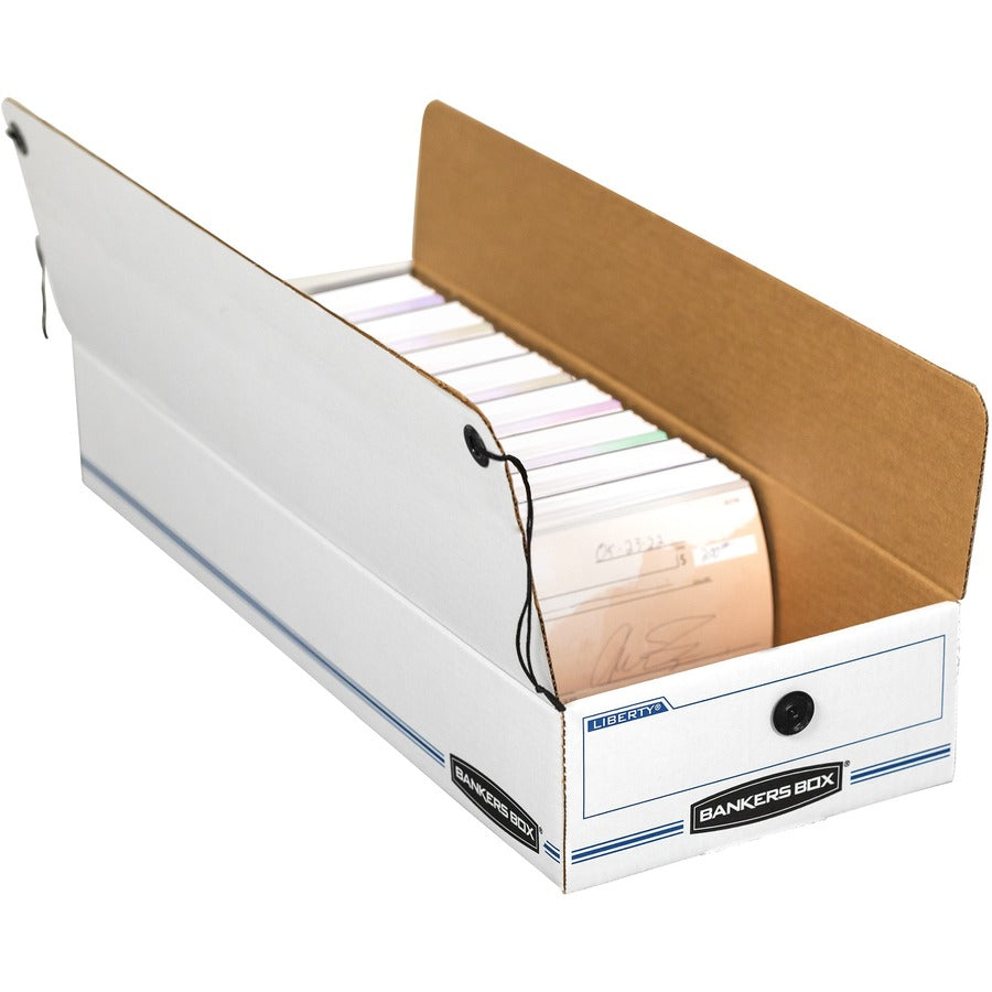 Bankers Box Liberty Check and Form Boxes, String/Button Tie Closure, Light Duty, Stackable, Fiberboard, White/Blue, Recycled, 12 per Carton