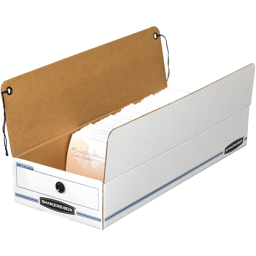 Bankers Box Liberty Check and Form Boxes, String/Button Tie Closure, Light Duty, Stackable, Fiberboard, White/Blue, Recycled, 12 per Carton
