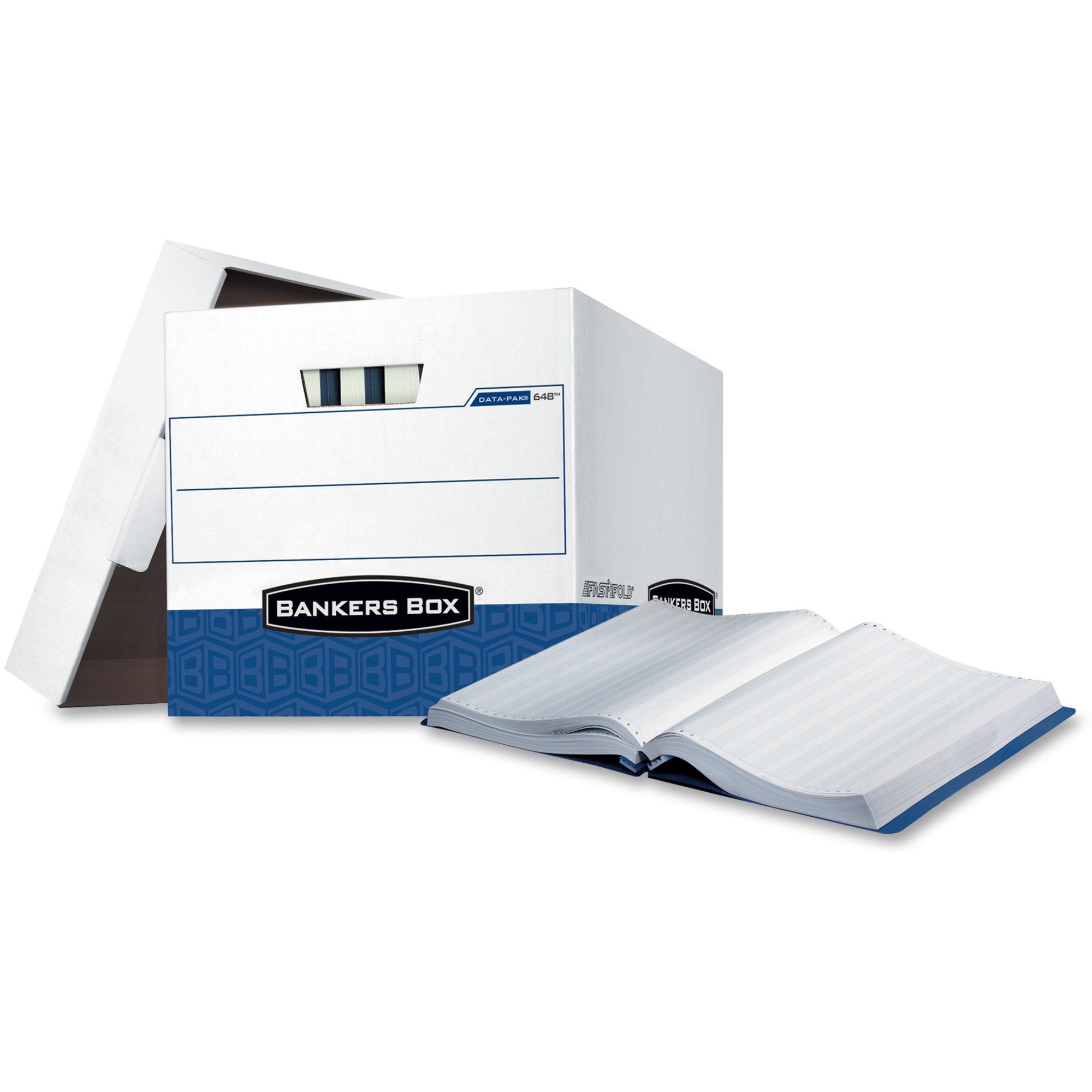 Internal Dimensions: 12.75" Width x 16" Depth x 12.50" Height - External Dimensions: 13.8" Width x 17.8" Depth x 13" Height - Lift-off Closure - Heavy Duty - Stackable - White, Blue - For Document - Recycled - 12 / Carton