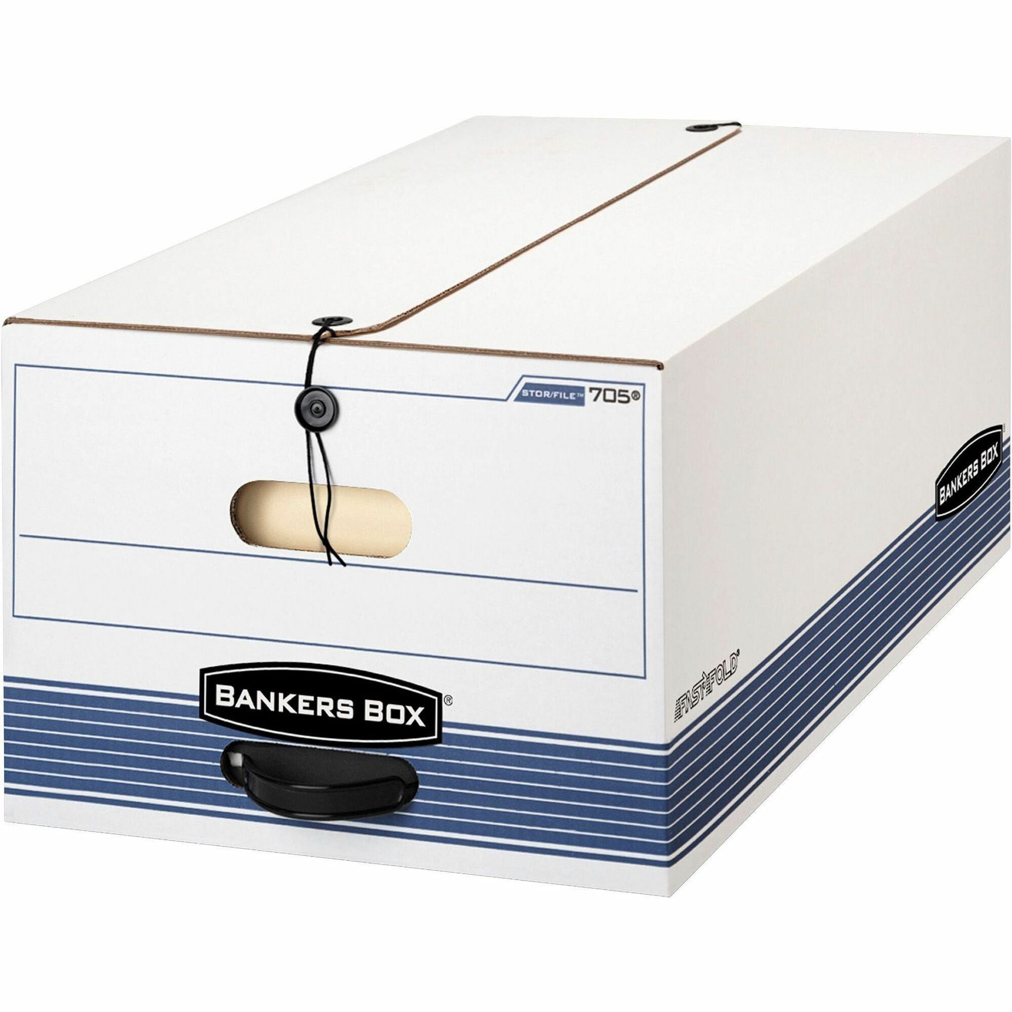 Bankers Box Stor/File String & Button Legal Storage Box, Legal Size, Medium Duty, Stackable, White/Blue, Corrugated Paper, 12 Boxes per Carton