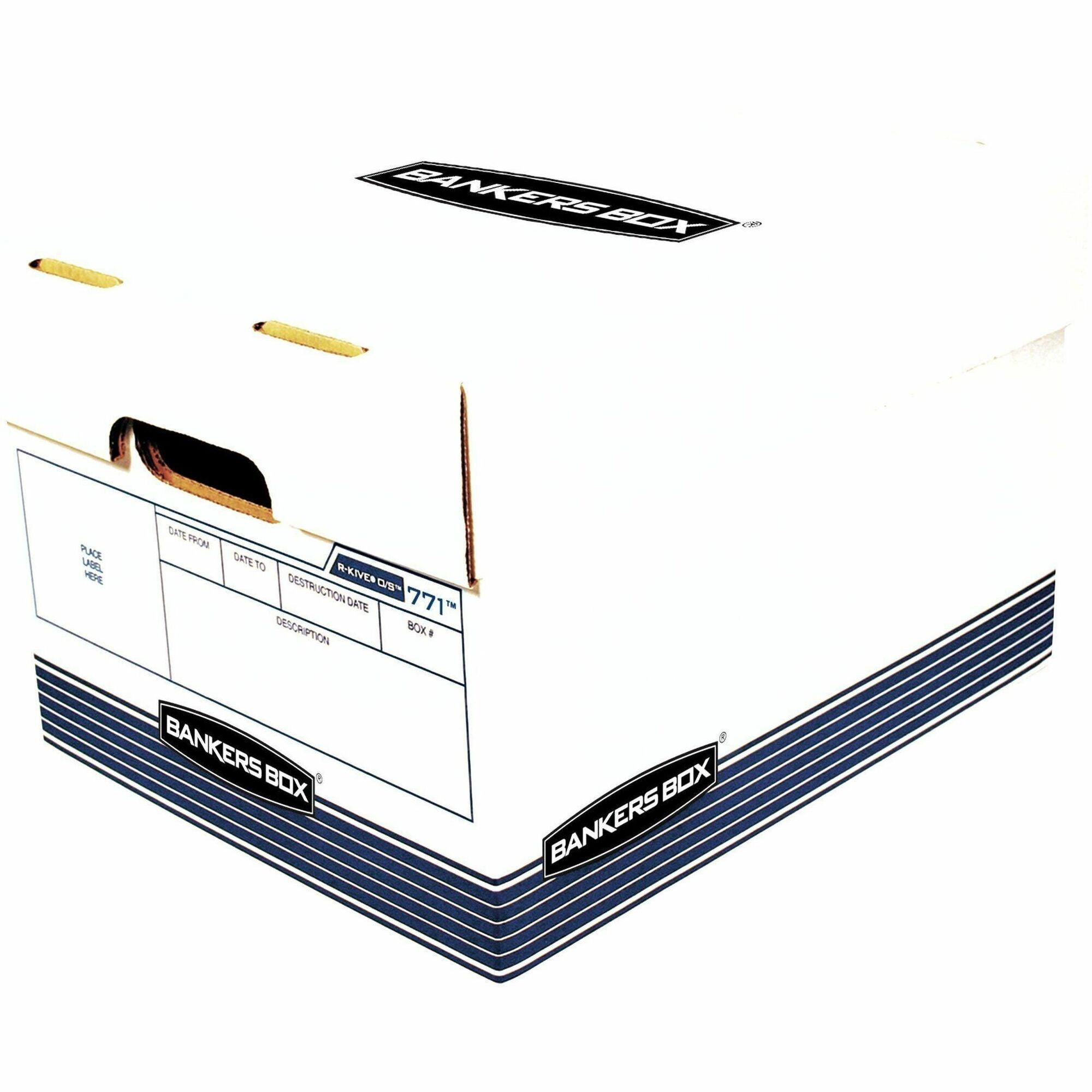 Internal Dimensions: 12" Width x 15" Depth x 10" Height - External Dimensions: 12.9" Width x 16.6" Depth x 10.3" Height - Lift-off Closure - Stackable - White, Blue - Recycled - 20 / Pack