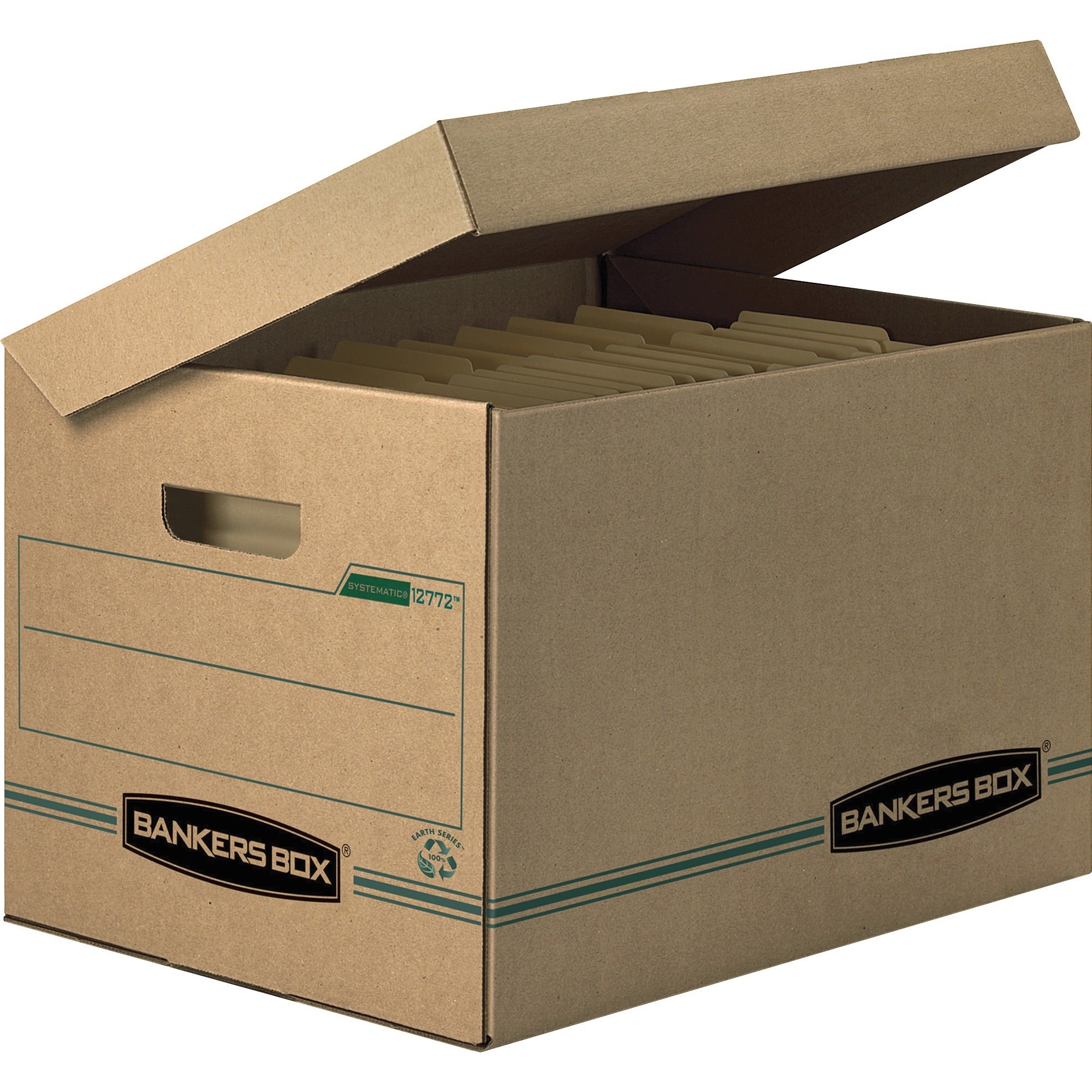 Internal Dimensions: 12" Width x 15" Depth x 10" Height - External Dimensions: 12.5" Width x 16" Depth x 10.8" Height - Media Size Supported: Letter, Legal - Flip Top Closure - Basic Duty - Stackable - Kraft, Green - For File - Recycled - 12 / Carton
